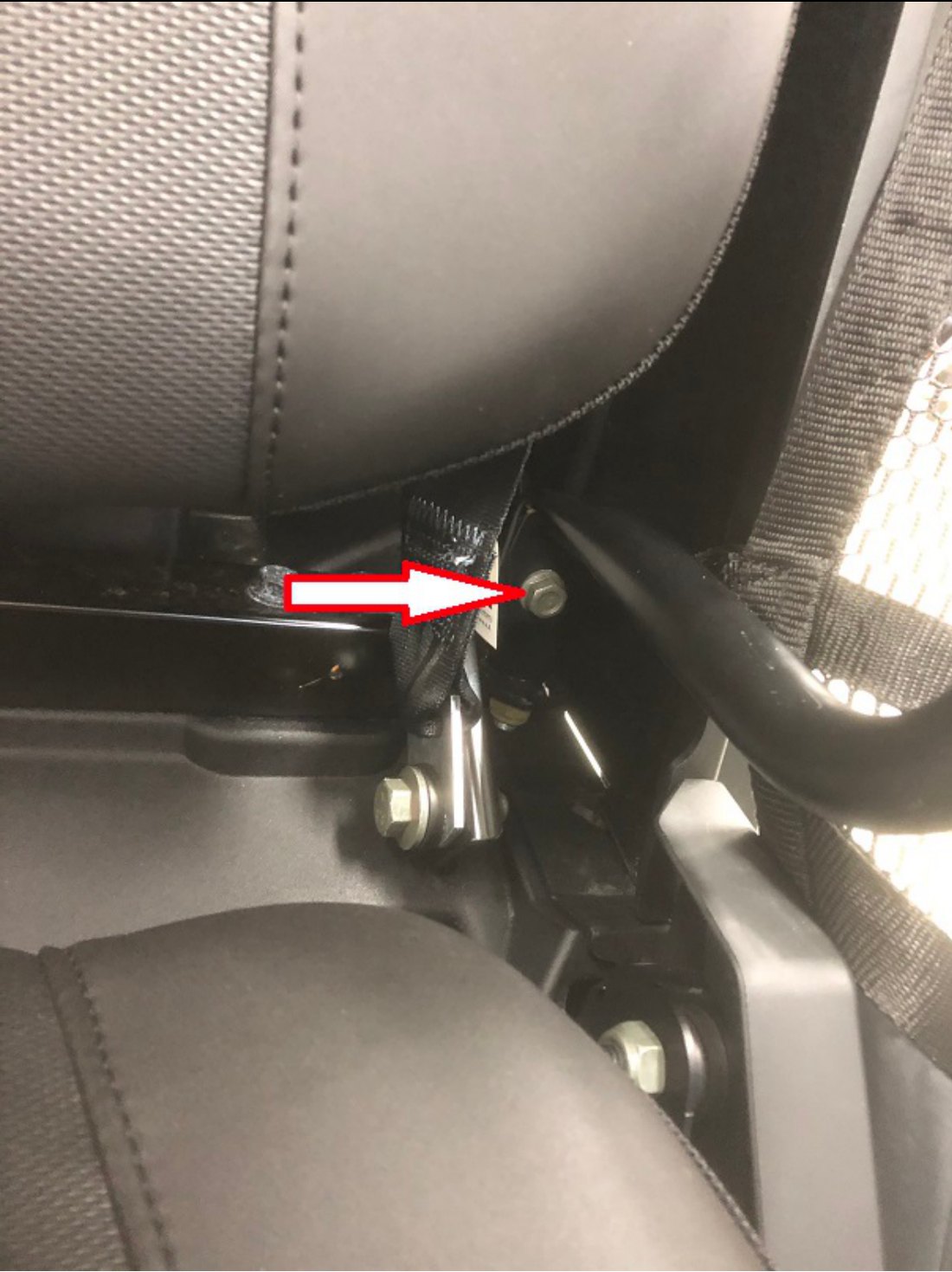Hip restraint net bracket location on the Ranger XP 1000